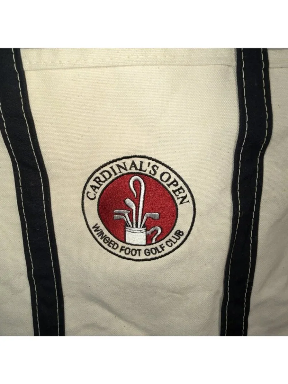 LL Bean Cardinal’s open Winged Foot Golf Club Canvas Boat And Tote Black Handles